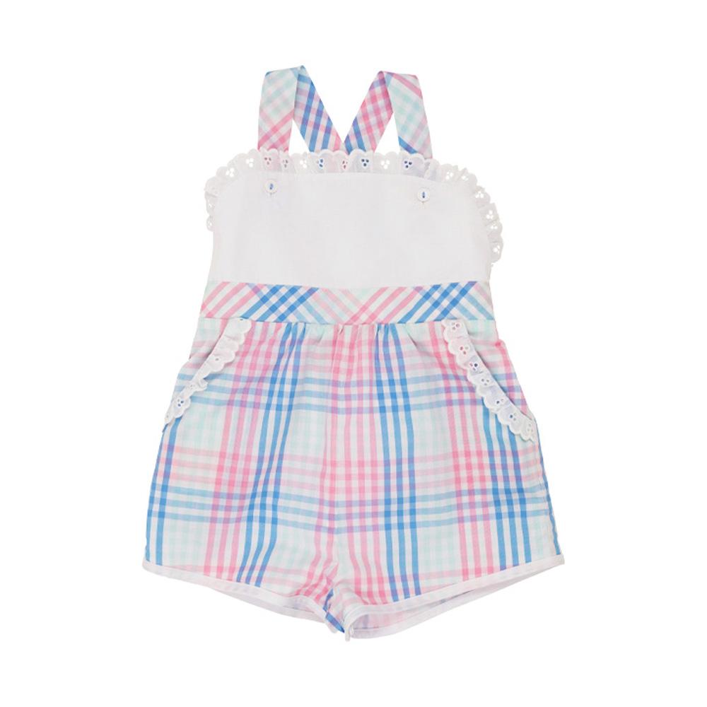 Ruthie Romper -Spring Party Plaid With Worth Avenue White & Eyelet