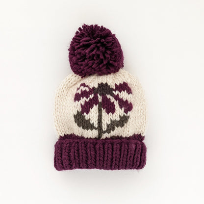 Coneflower Plum Hand Knit Beanie Hat