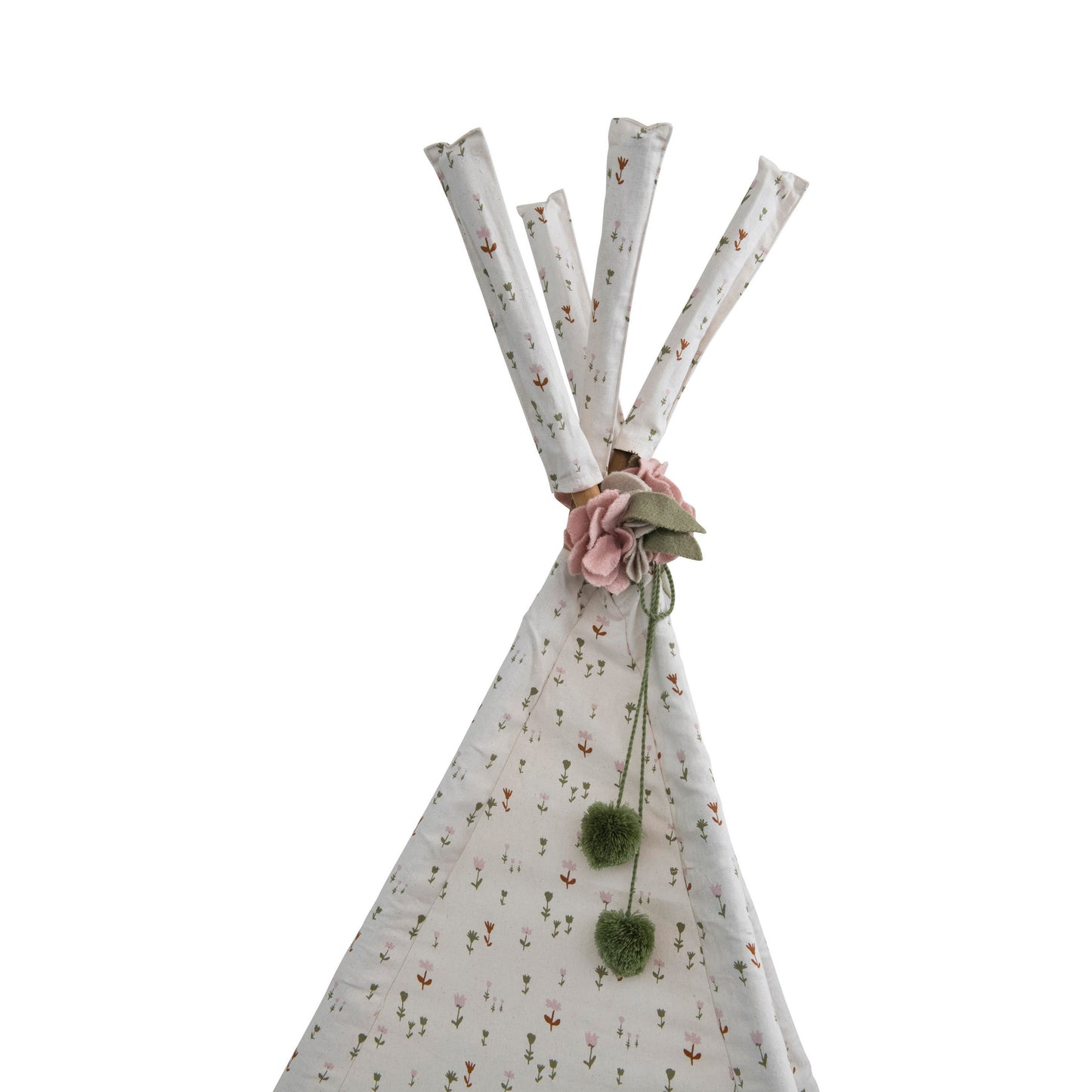 Canvas and Wood Teepee with Floral Pattern and Felt Flowers