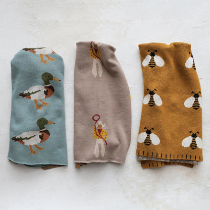 Cotton Knit Baby Blanket w/ Cowboys, Multi Color