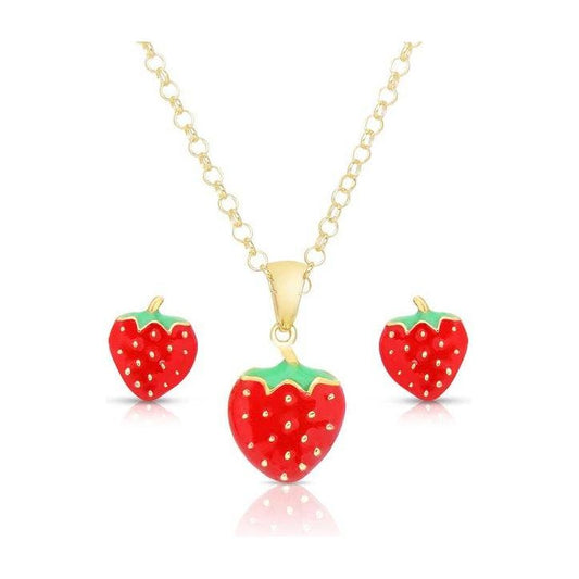 Strawberry Pendant And Stud Earrings Set
