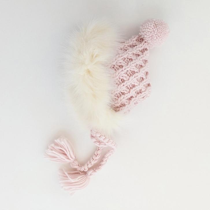 Fur Bonnet in Blush Pink or Natural