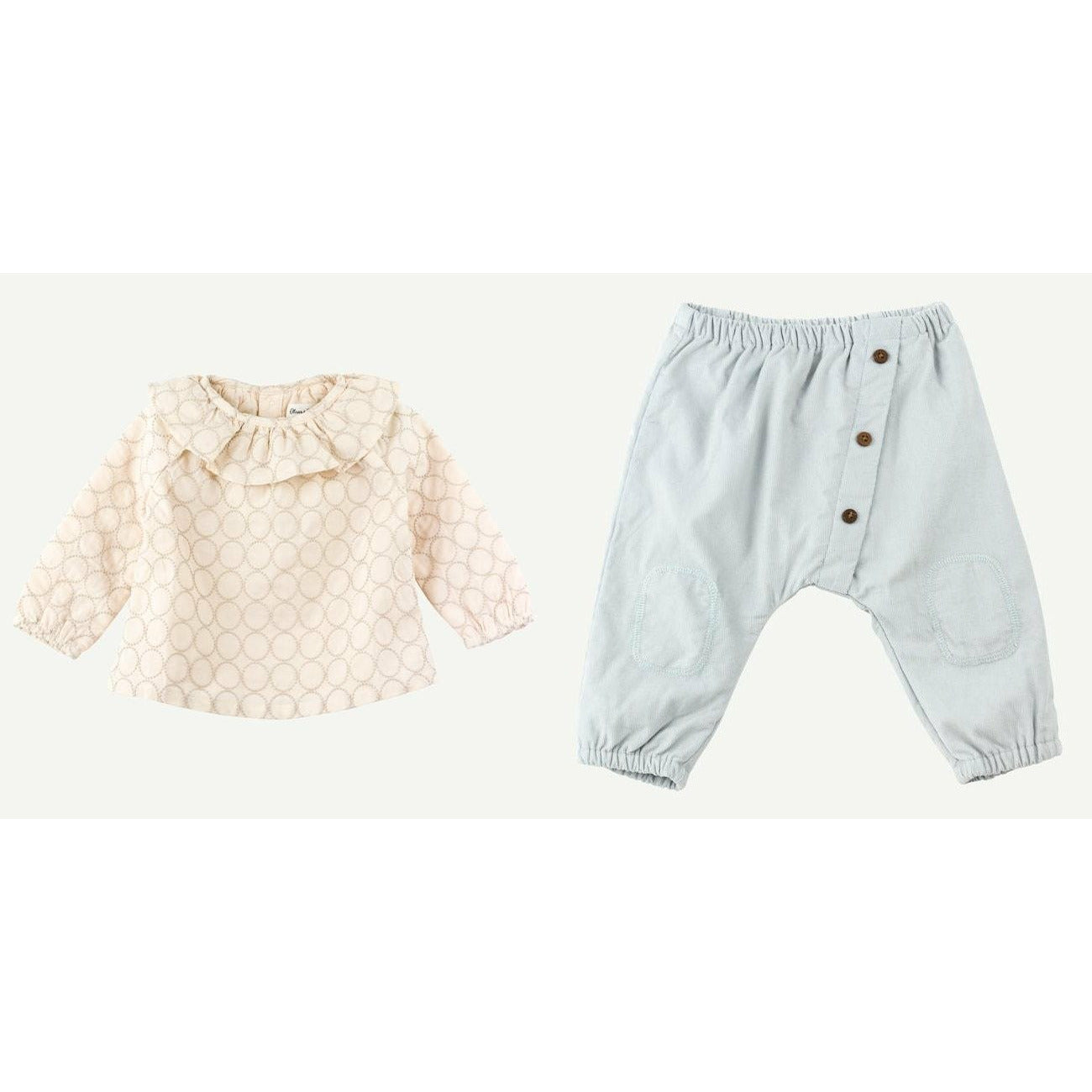 Ivory Schiffli Woven Top with Light Blue Babycord Pant