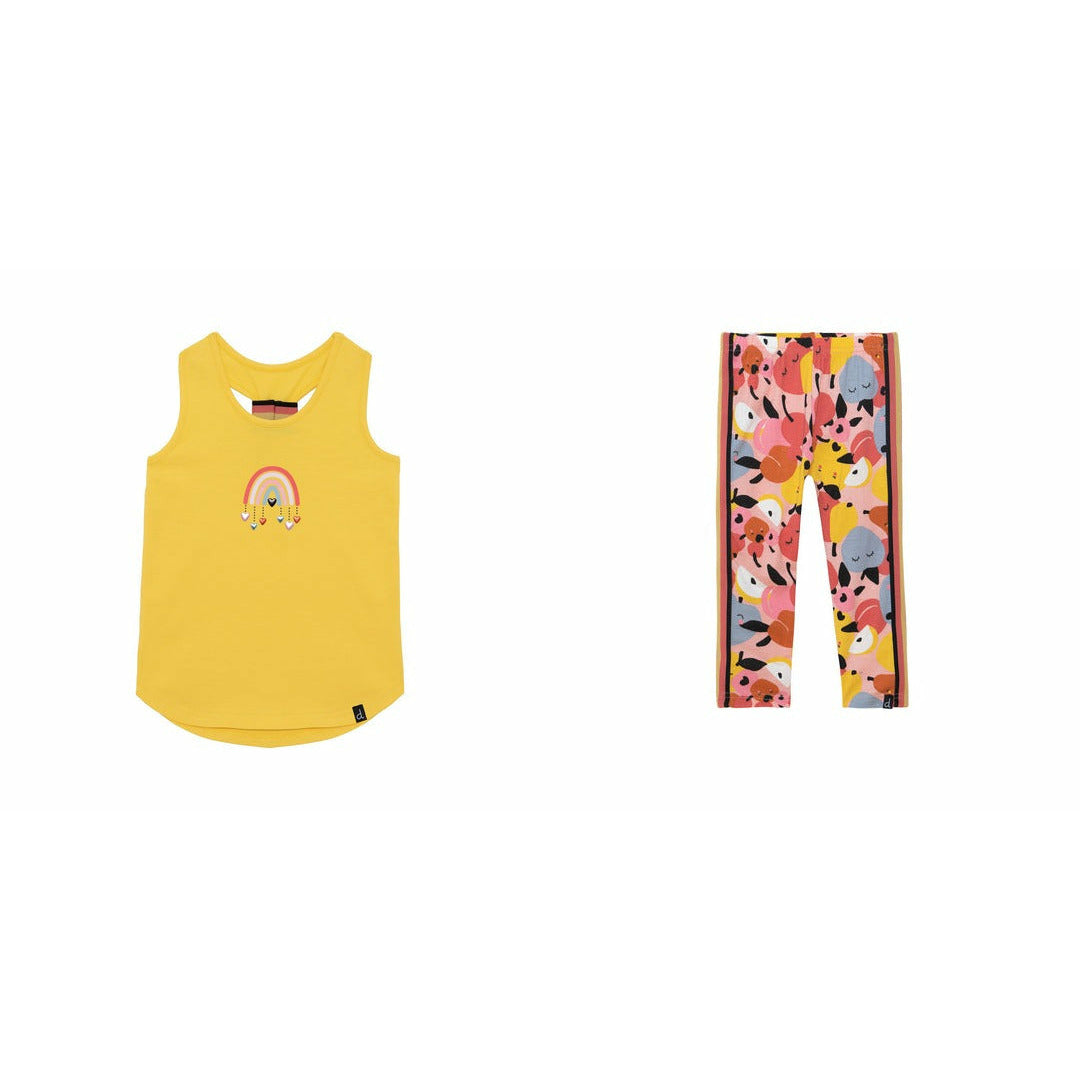 Organic Cotton T-Back Tank Top Yellow and Printed Leggings Pink Fruits