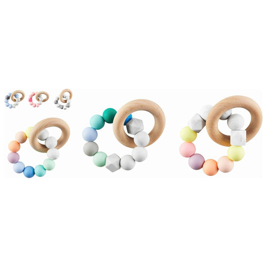SILICONE AND WOOD TEETHING RING