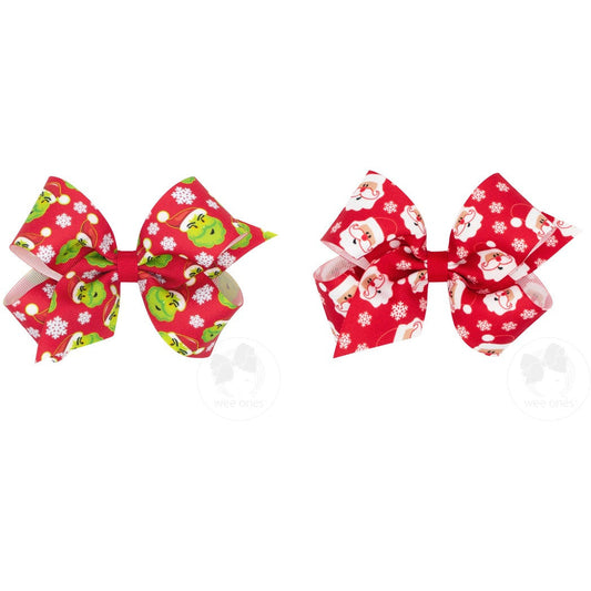 Medium Grosgrain Christmas Print Girls Hair Bow