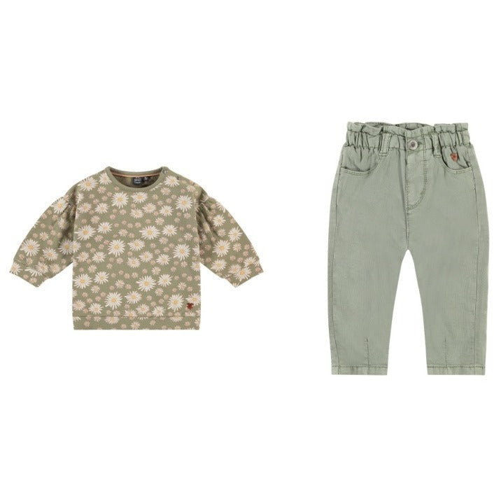 Army Green Floral Sweatshirt and Pant
