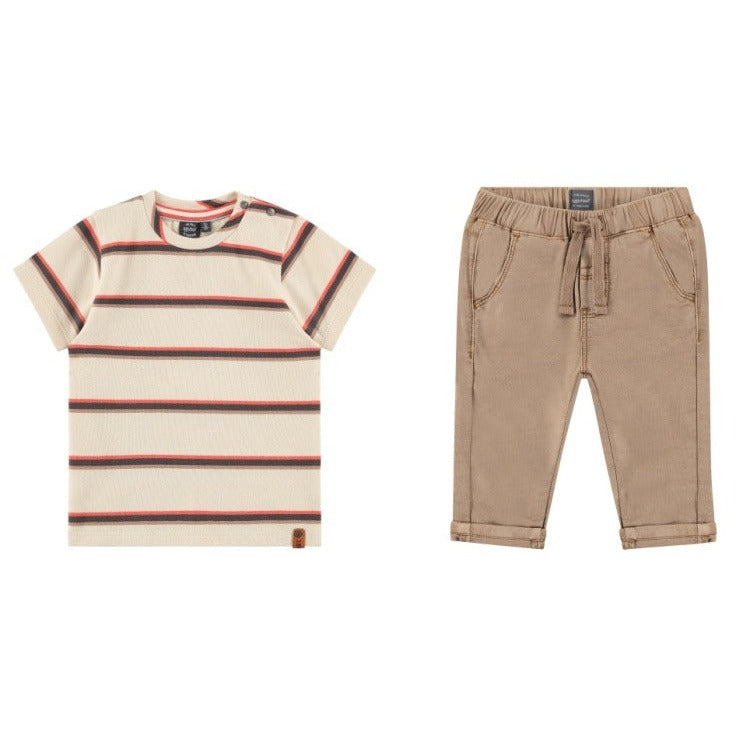 Boys Stripe SS Tee and Brown Pant