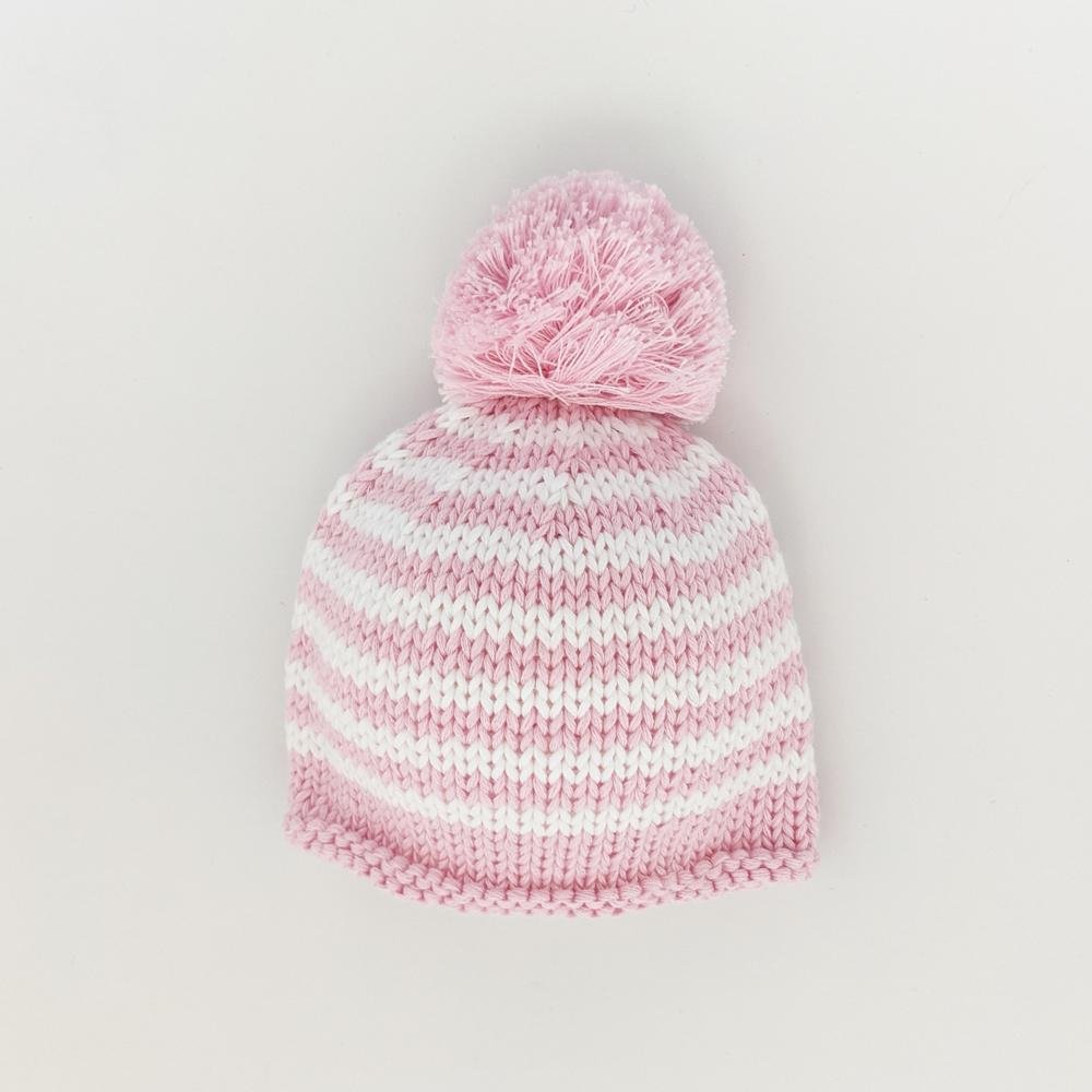 Newborn Blue or Pink Pom Pom Beanie Hat