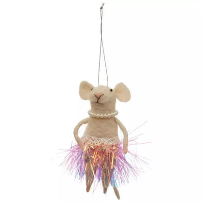 Felt Mouse Ornament in Skirt and Pearls, 2 Styles